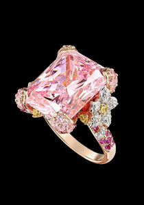 Cinderella, 18K Gold, Pink Sapphires + Diamond Ring