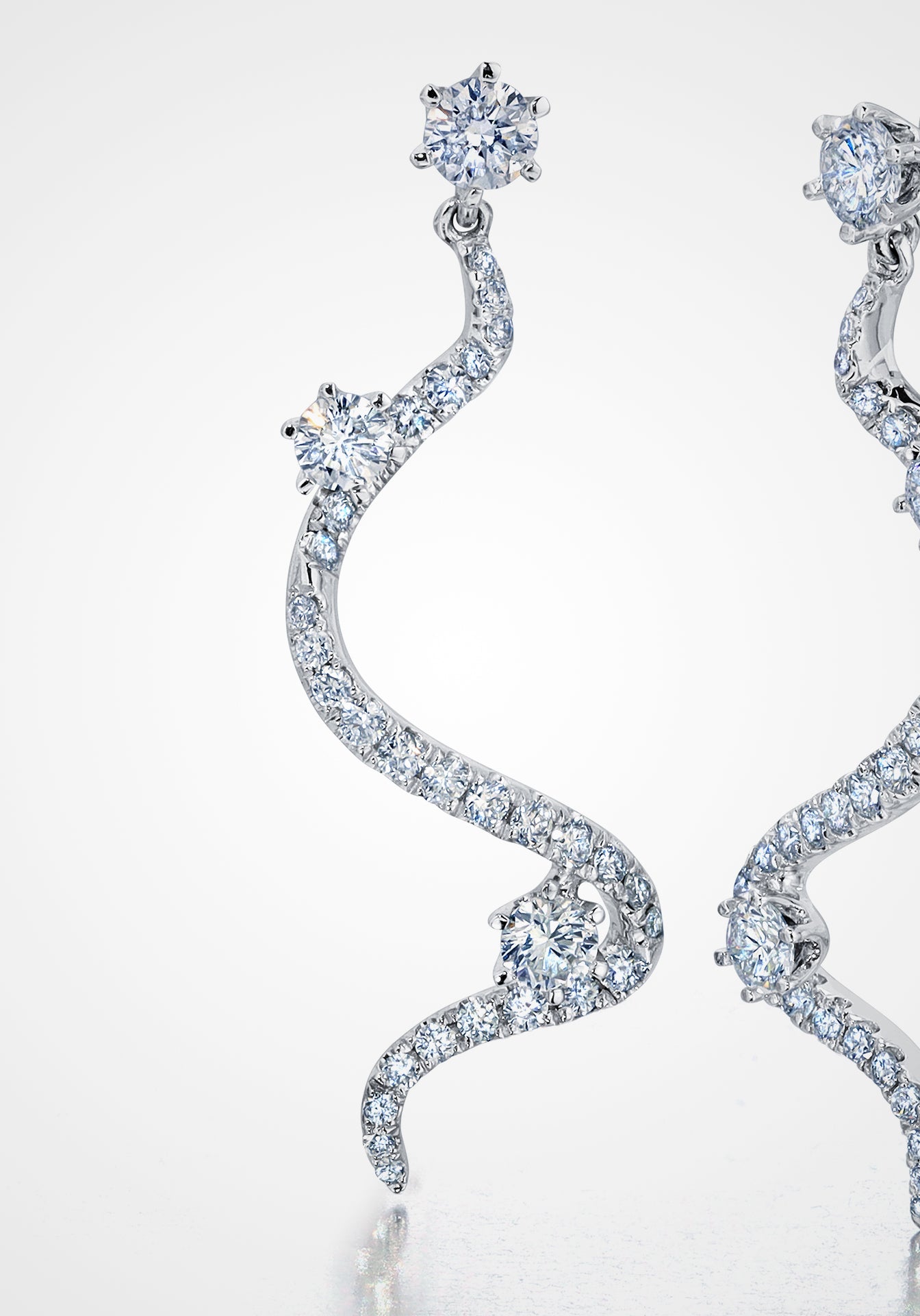 Mega Swirl, 18K White Gold + Diamond Drop Earrings