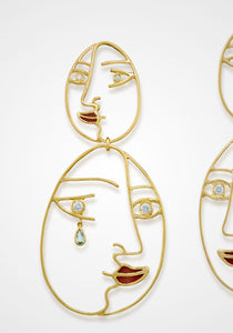 Visage, 18K Yellow Gold + Multi-Stone Earrings