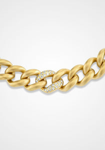 Single Pavé Matte Medium Link, 18K Yellow Gold Bracelet
