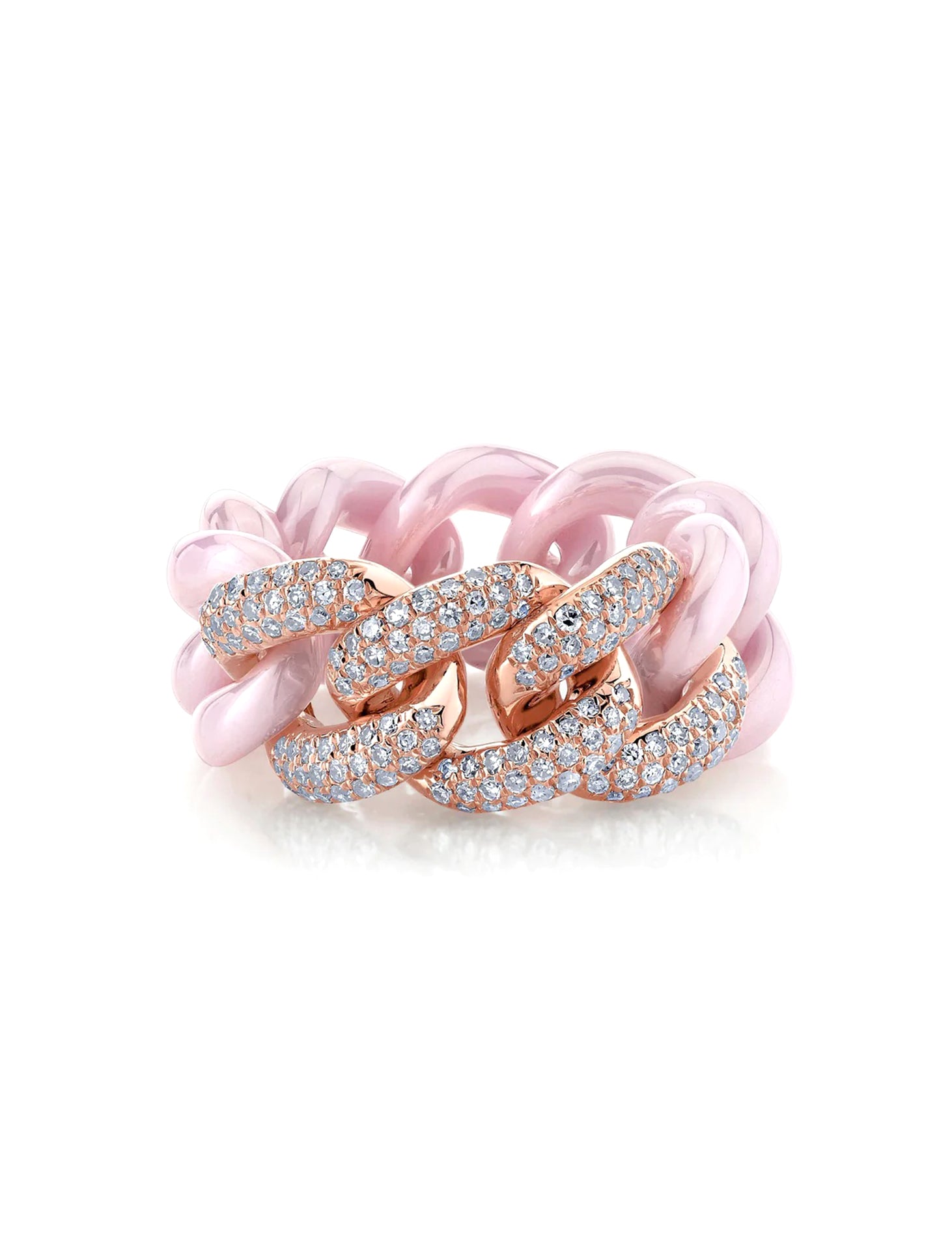 Triple Pavé Pink Ceramic Essential Link, 18K Rose Gold Ring