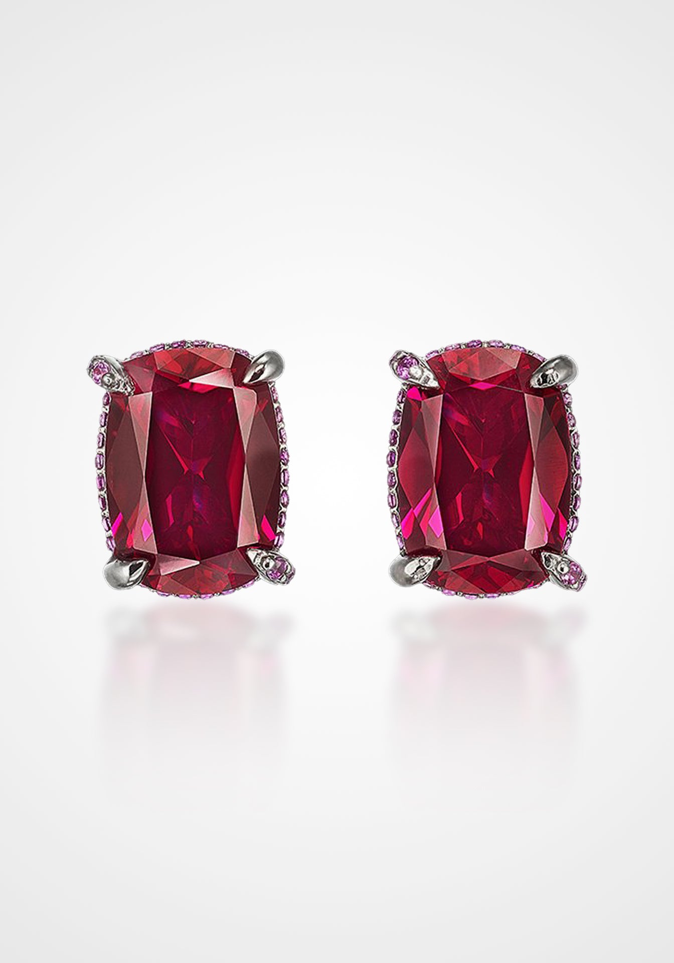 Cushion Wing, 18K White Gold + Ruby Studs