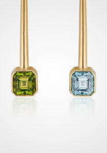 Thor(vi) Hammer, 18K Yellow Gold, Aquamarine, Peridot + Diamond Earrings