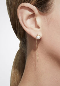 Half Pearl Chain 18K Yellow Gold Earring