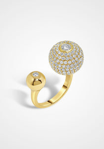 Nemara Grand, 18K Yellow Gold + White Diamond Pavé Ring