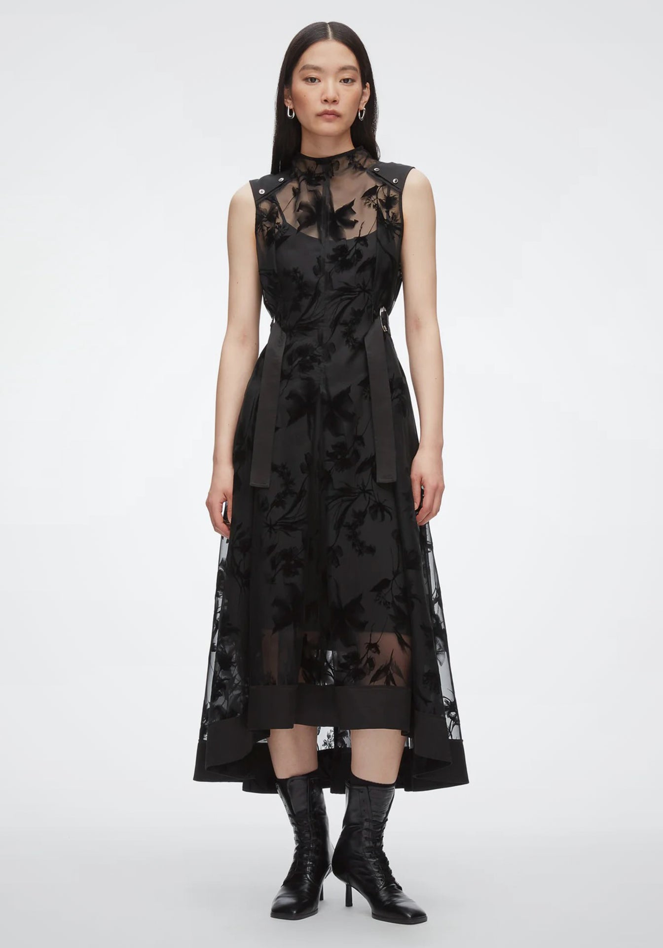 Flocked Organza Midi Dress