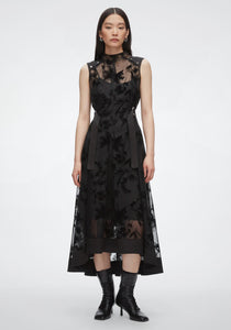 Flocked Organza Midi Dress