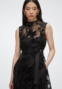 Flocked Organza Midi Dress