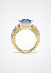 The Flute, 18K Gold, Blue Sapphire + Diamond Ring