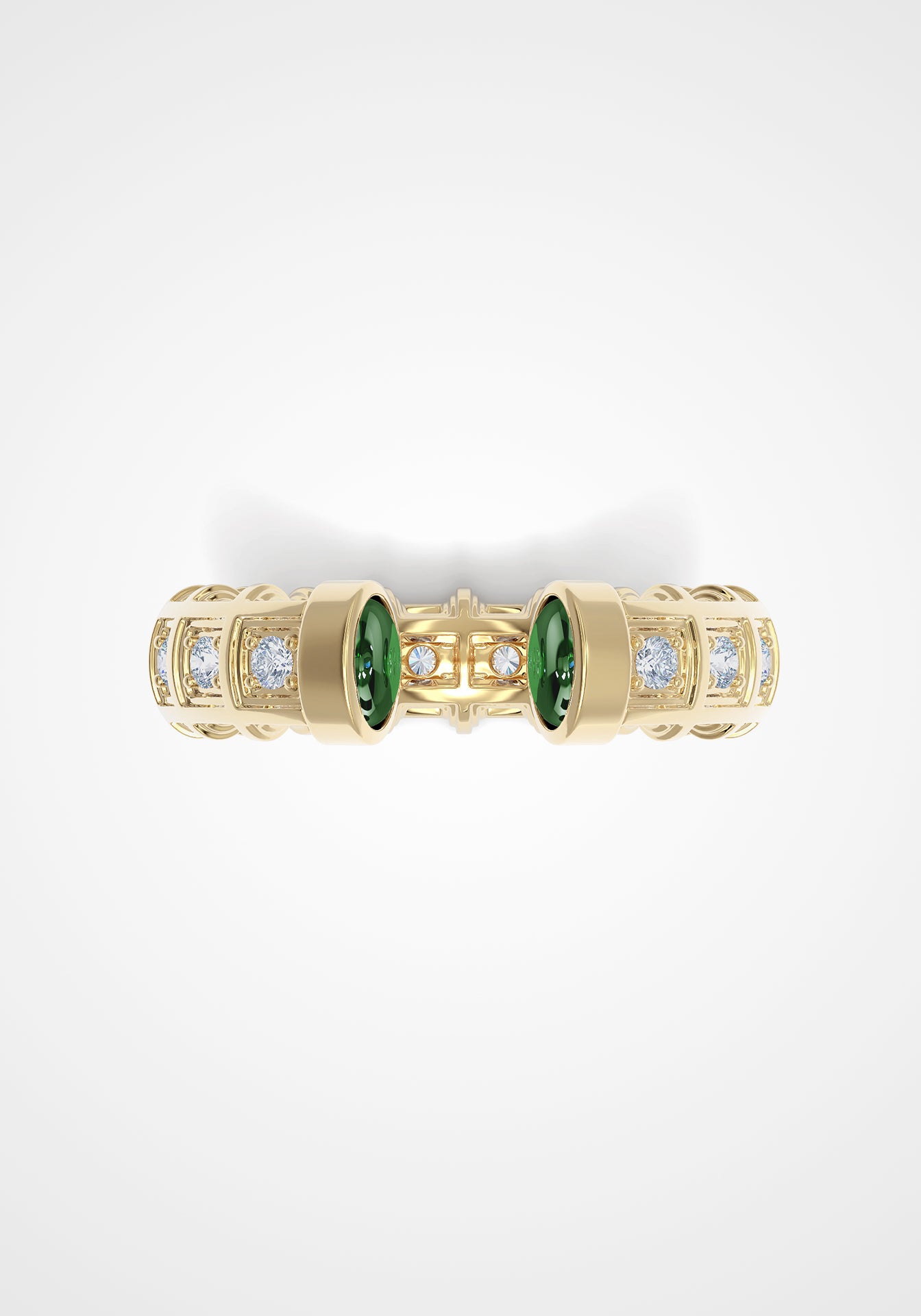 The Open Odeon, 18K Gold, Tsavorite + Diamond Ring