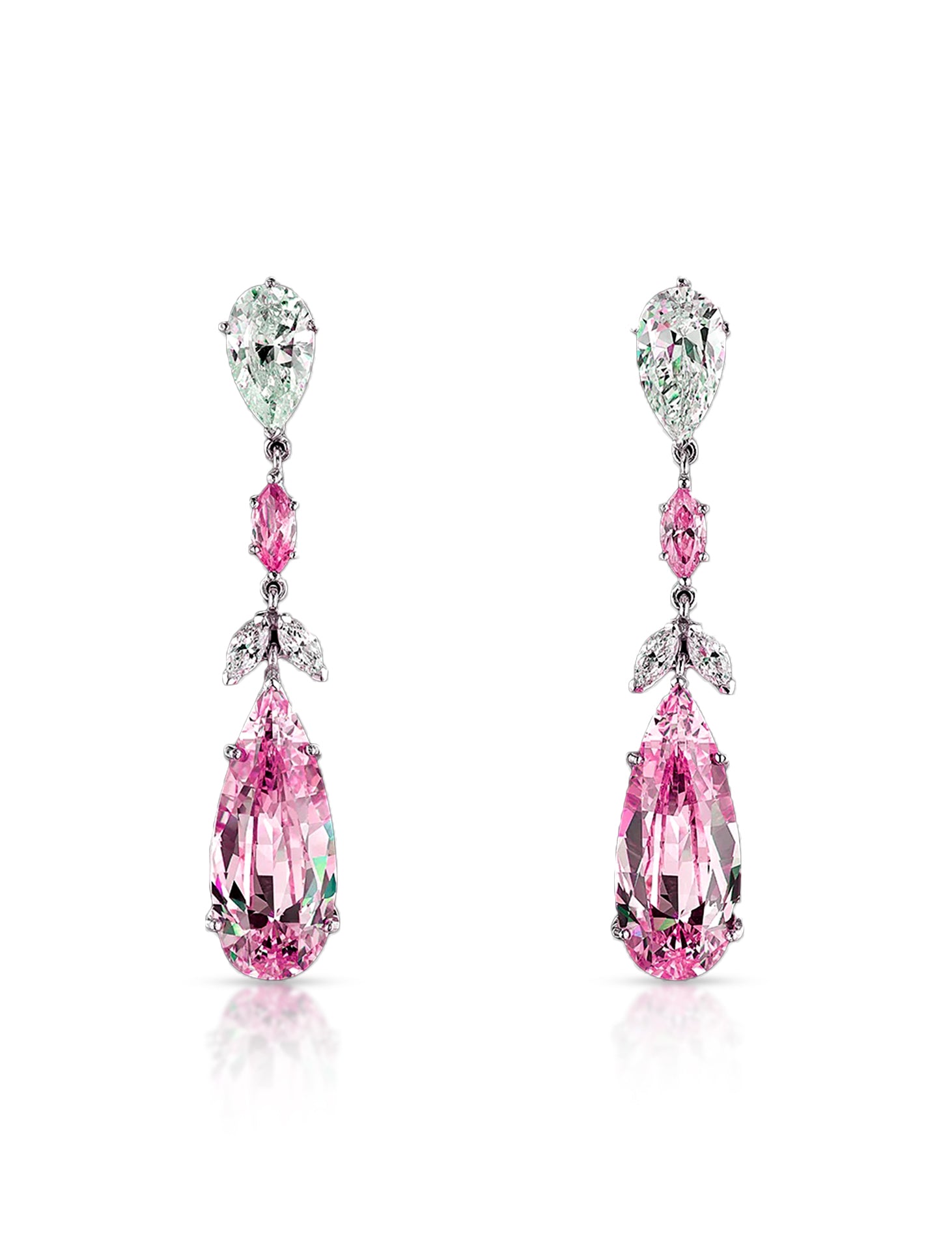Blush Calla Lily, 18K White Gold, Pink Sapphires + Diamond Earrings