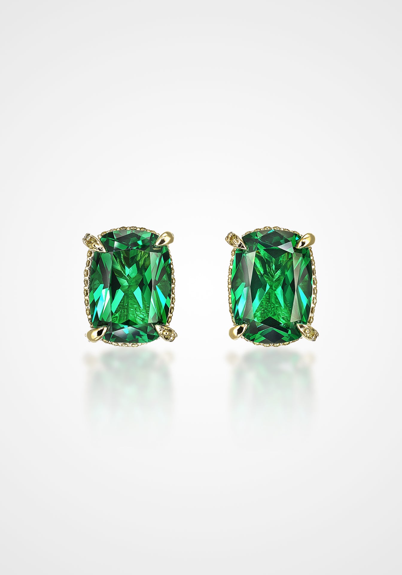 Cushion Wing, 18K Yellow Gold + Emerald Studs