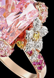 Cinderella, 18K Gold, Pink Sapphires + Diamond Ring