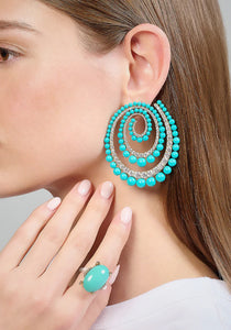 Vortex, 18K Yellow Gold + Turquoise Hoop Earrings