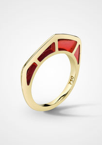 Cobra, 18K Yellow Gold + Red Enamel Ring