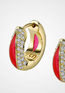 The Perfect, 18K Yellow Gold, Red Enamel + Diamond Huggies