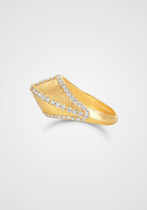 Kahina, 14K Brushed Yellow Gold + Diamond Ring