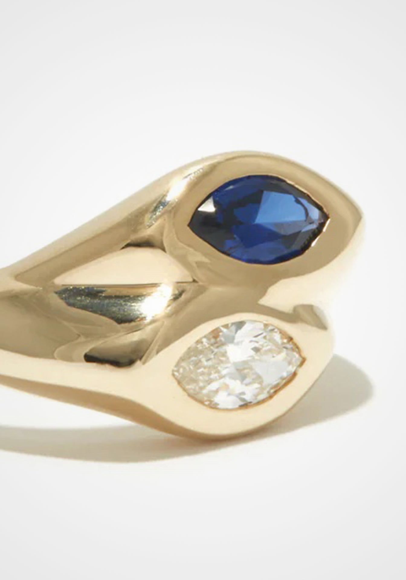 Toi et Moi Marquise Bubble, 14K Yellow Gold, Sapphire + Diamond Ring