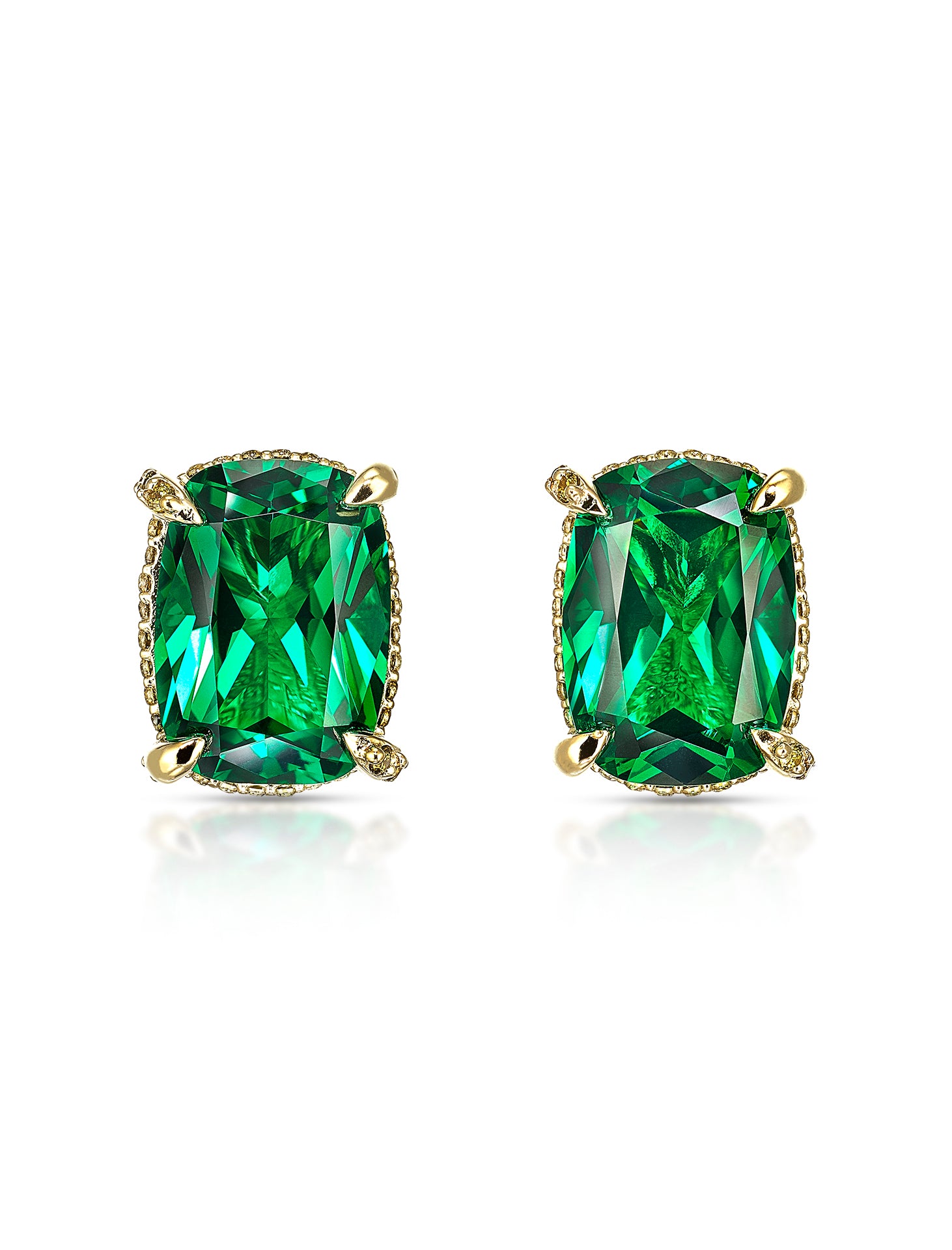 Cushion Wing, 18K Yellow Gold + Emerald Studs