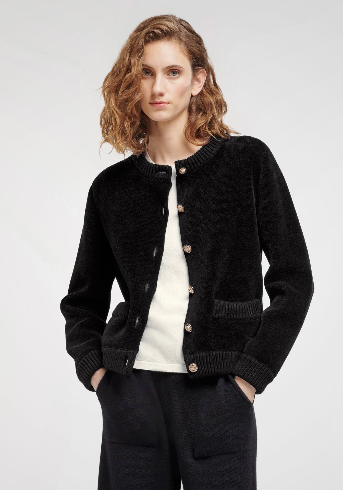 Cashmere + Cotton Velvet-Effect Cardigan