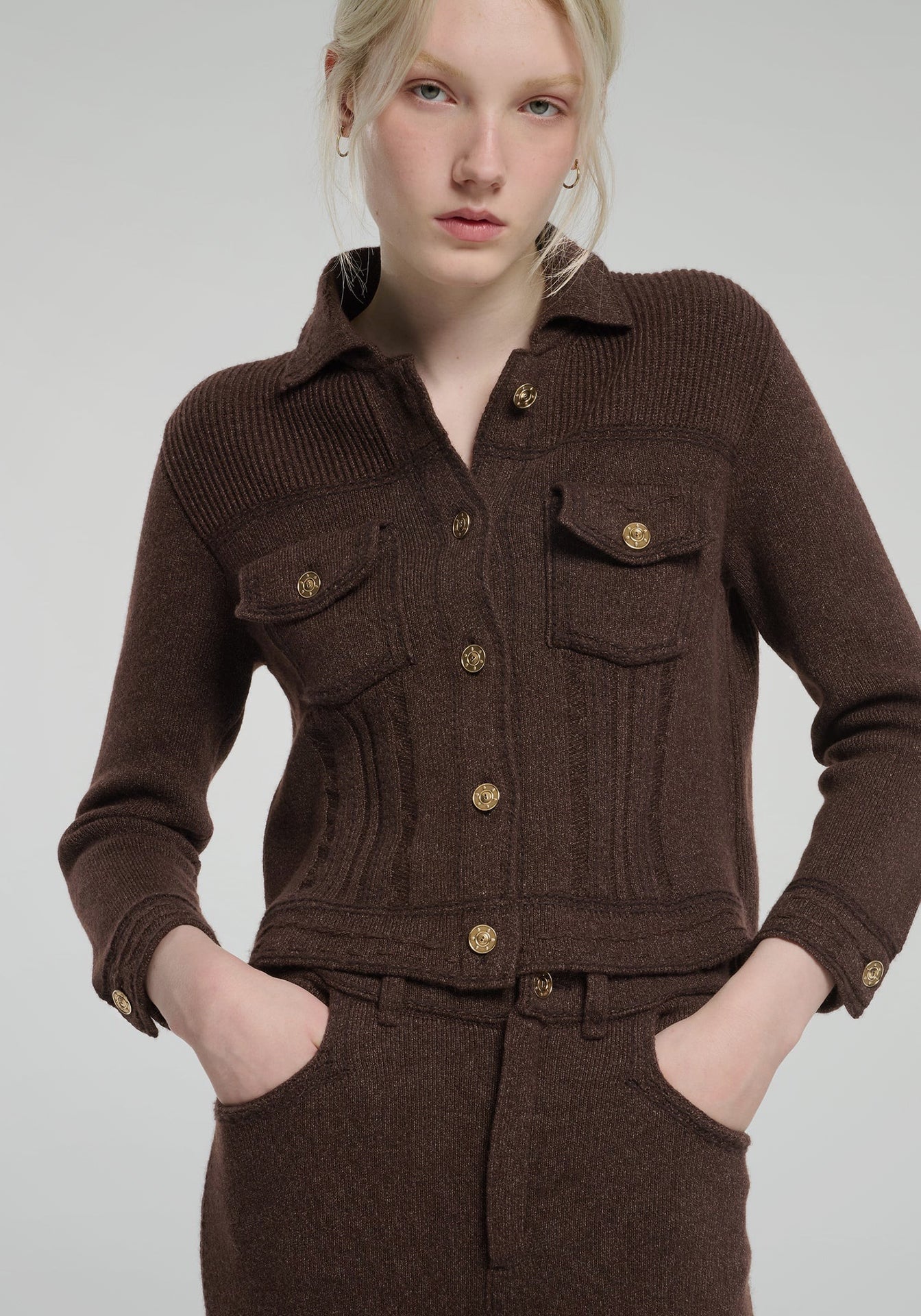 Denim Fitted Cashmere + Cotton Jacket