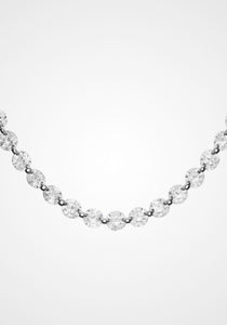 Floating Diamond Drilled, 18K Yellow Gold + Platinum Tennis Necklace