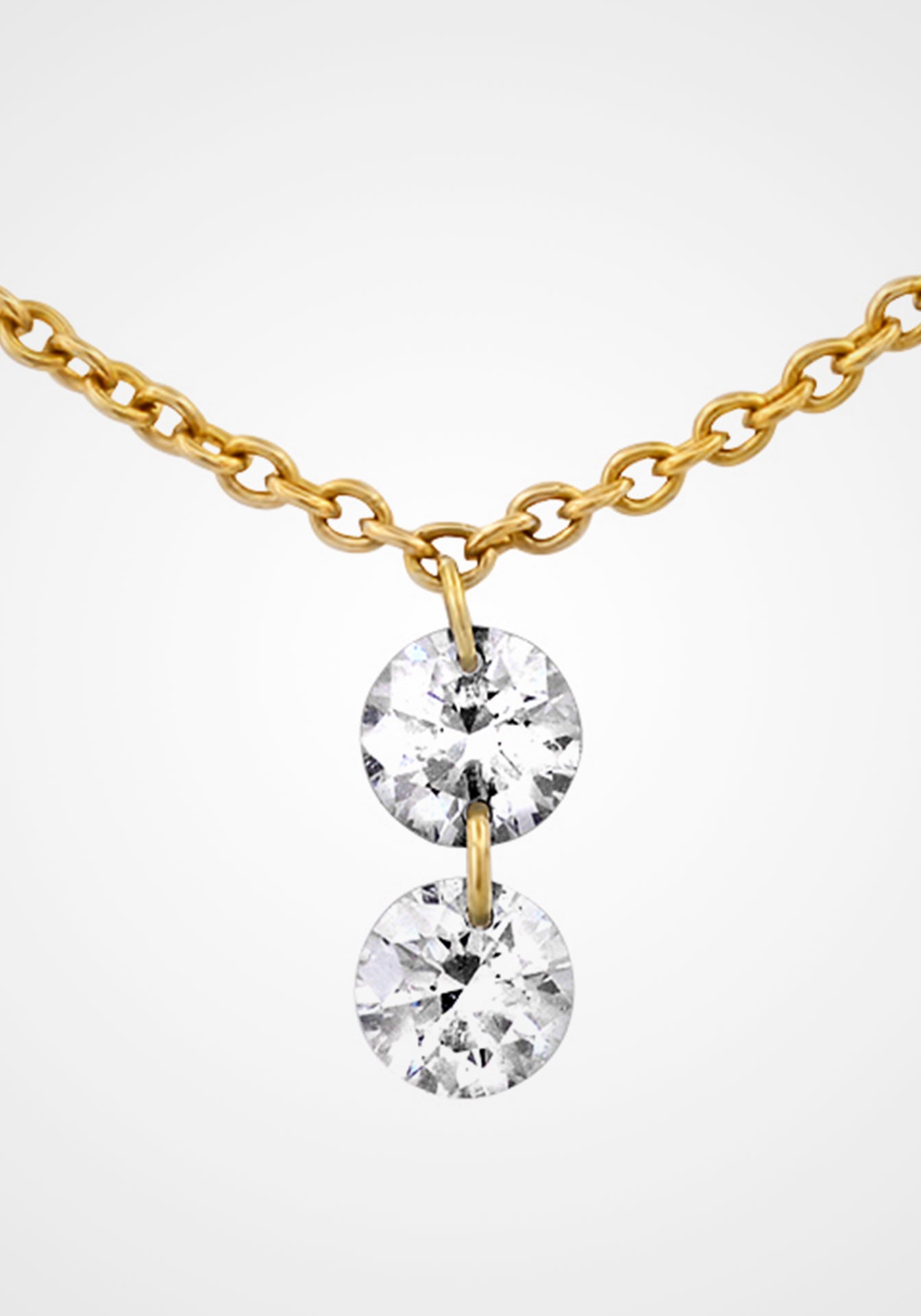 Floating Drilled Diamond, 18K Yellow Gold Drop Necklace