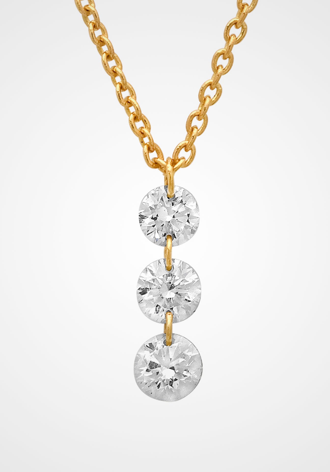 Floating Drilled Diamond, 18K Yellow Gold Drop Necklace