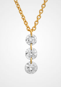 Floating Drilled Diamond, 18K Yellow Gold Drop Necklace