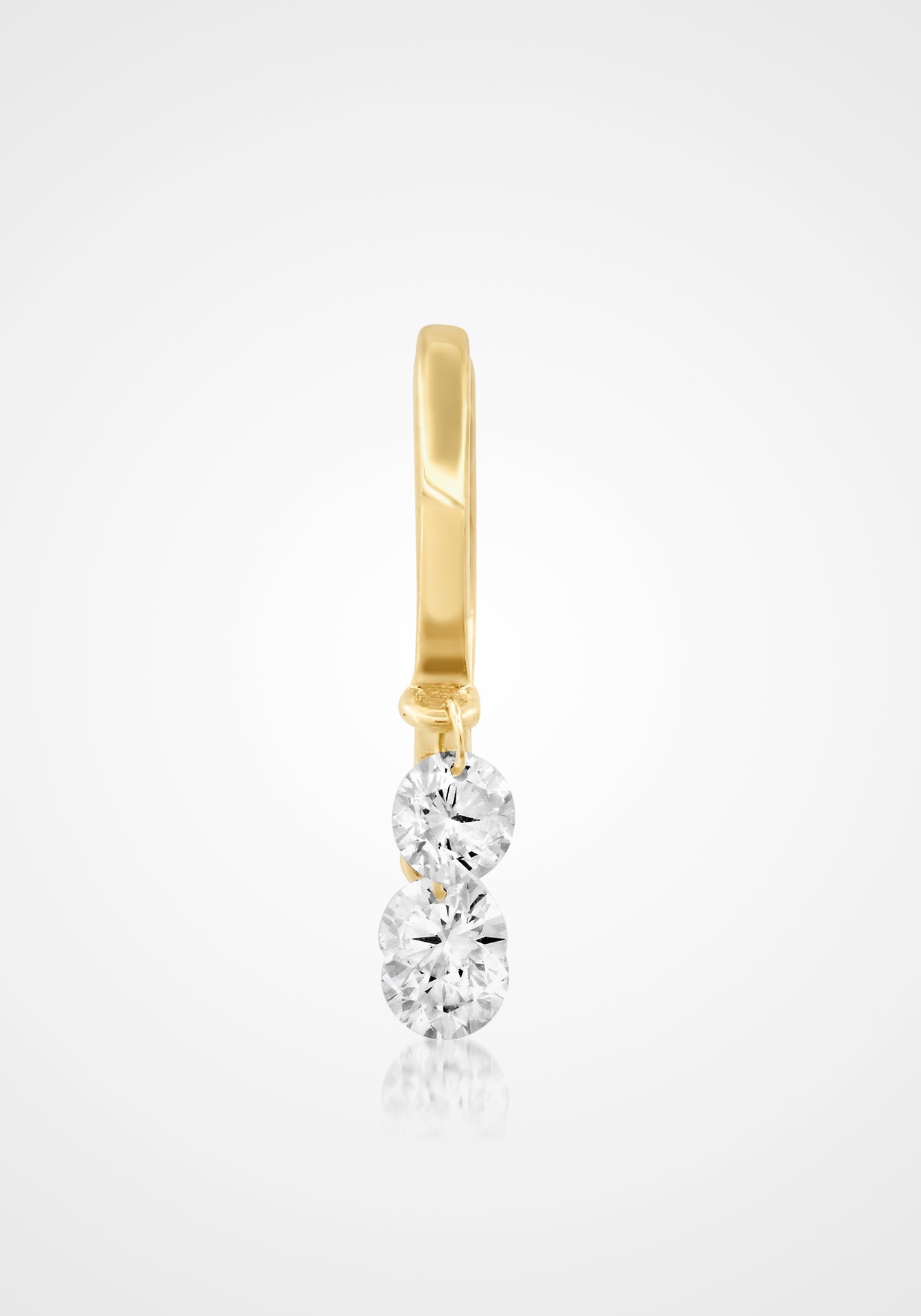Floating Drilled Diamond, 18K Yellow Gold Huggies