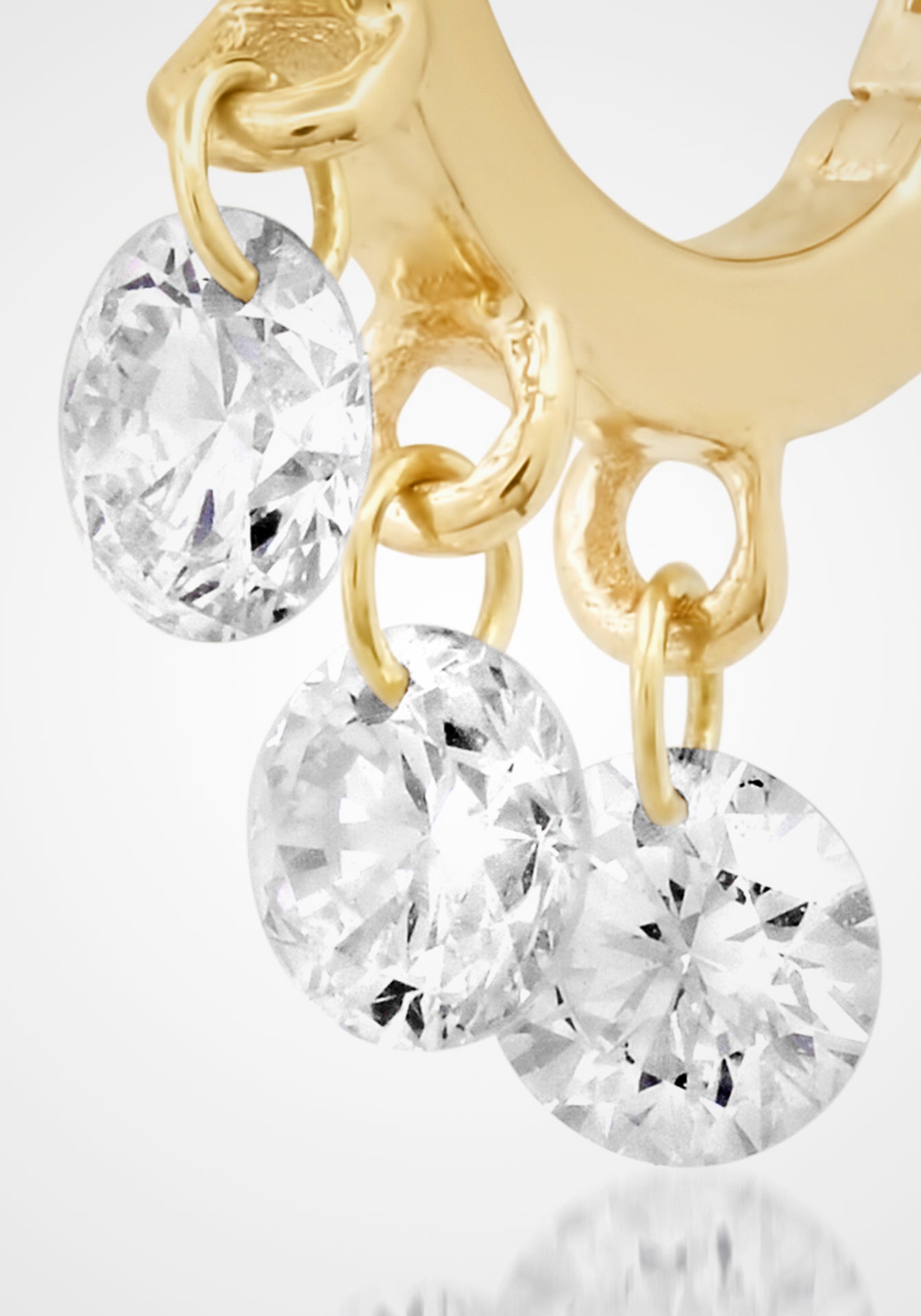 Floating Drilled Diamond, 18K Yellow Gold Huggies