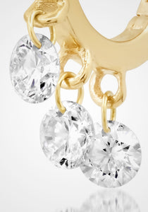 Floating Drilled Diamond, 18K Yellow Gold Huggies
