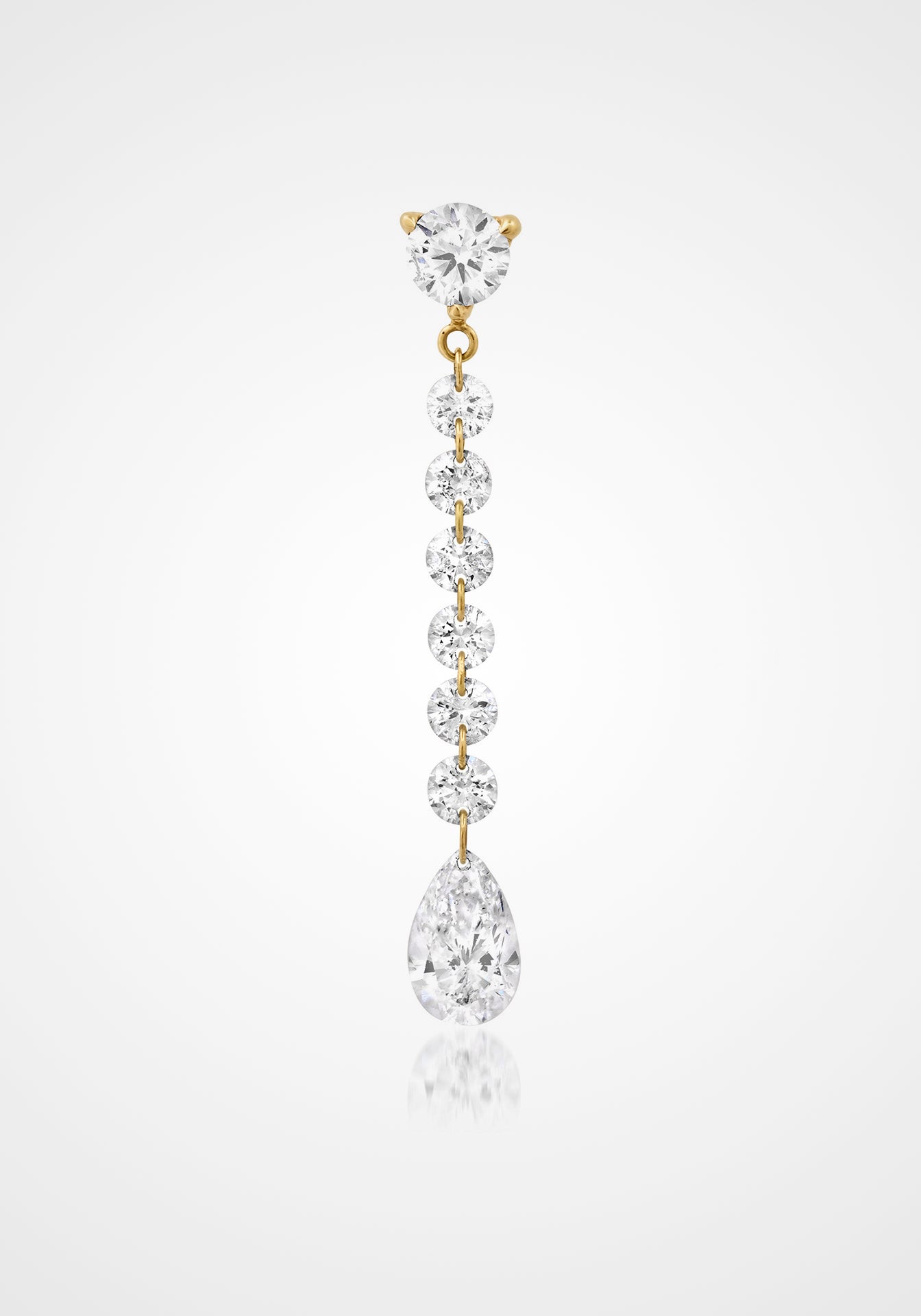 Floating Drilled Diamond, 18K Yellow Gold Pear Shape Drop Earrings