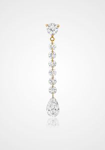 Floating Drilled Diamond, 18K Yellow Gold Pear Shape Drop Earrings