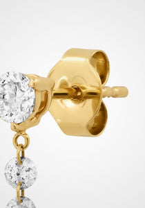 Floating Drilled Diamond, 18K Yellow Gold Pear Shape Drop Earrings