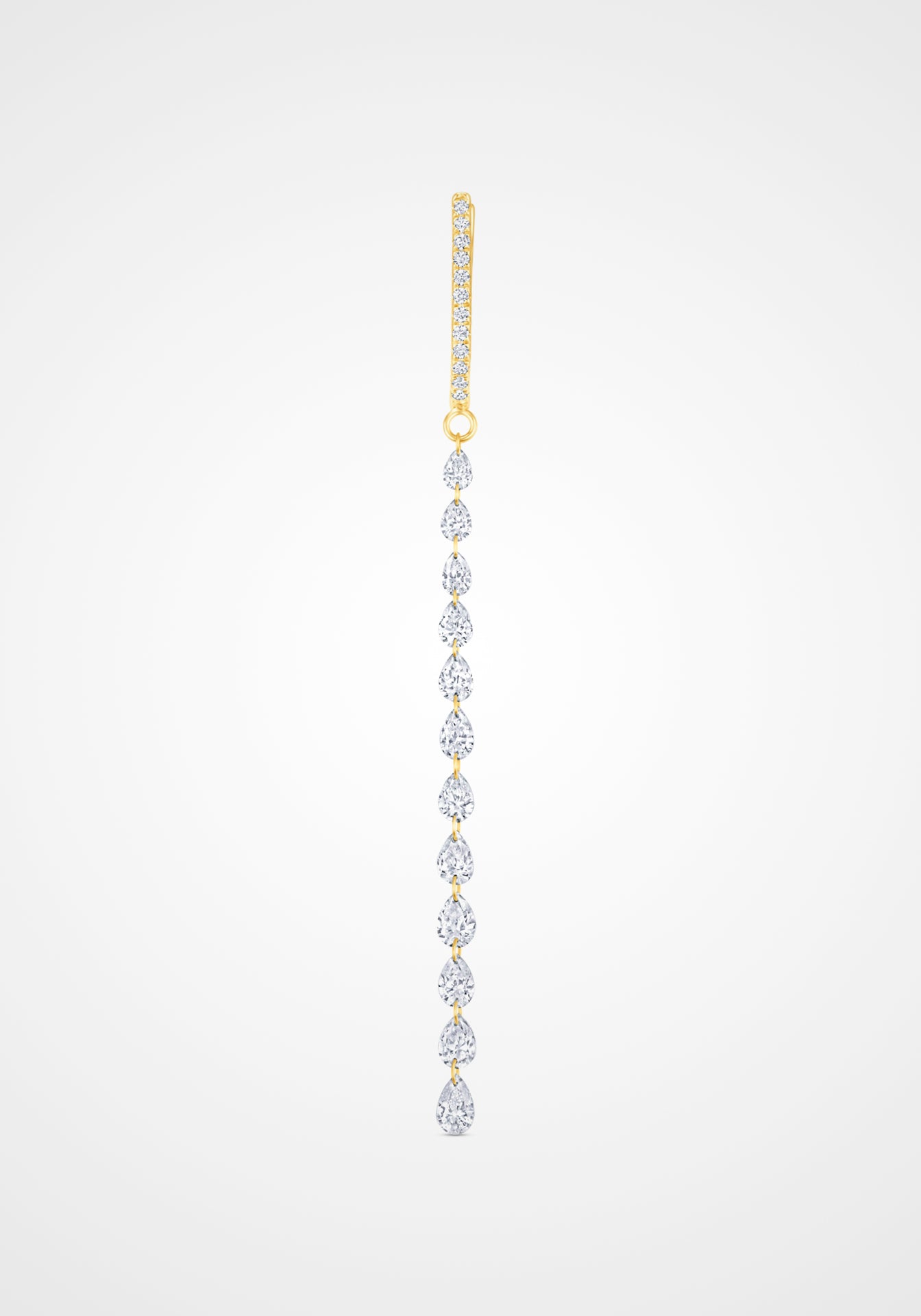 Floating Drilled Diamond, 18K Yellow Gold Pear Drop Earrings