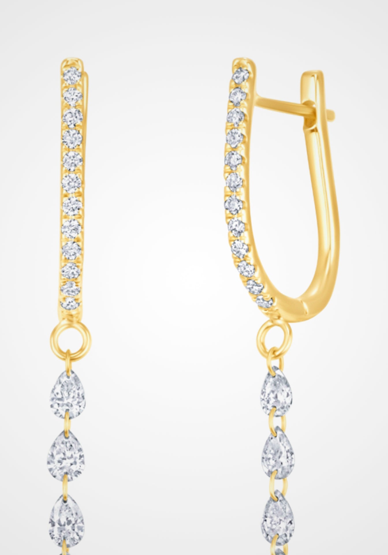 Floating Drilled Diamond, 18K Yellow Gold Pear Drop Earrings
