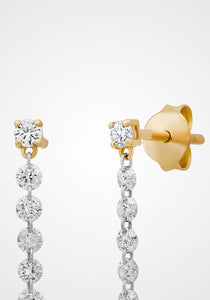Floating Drilled Diamond, 18K Yellow Gold Shape Drop Earrings