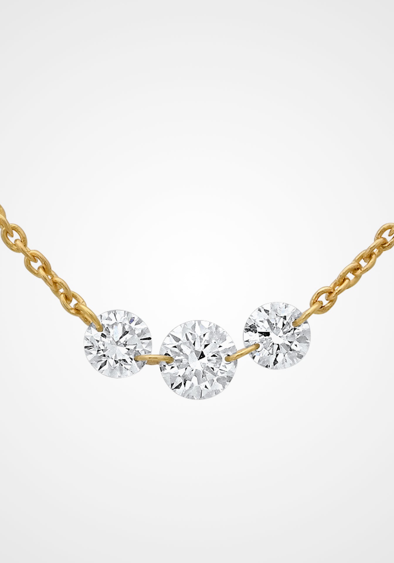 Floating Drilled Diamond, 18K Yellow Gold Station Necklace