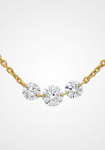 Floating Drilled Diamond, 18K Yellow Gold Station Necklace