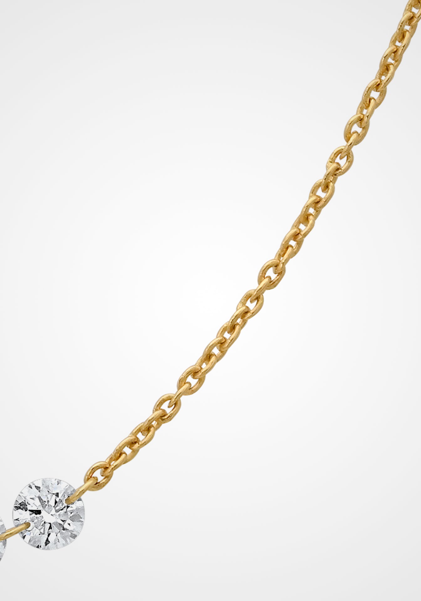 Floating Drilled Diamond, 18K Yellow Gold Station Necklace