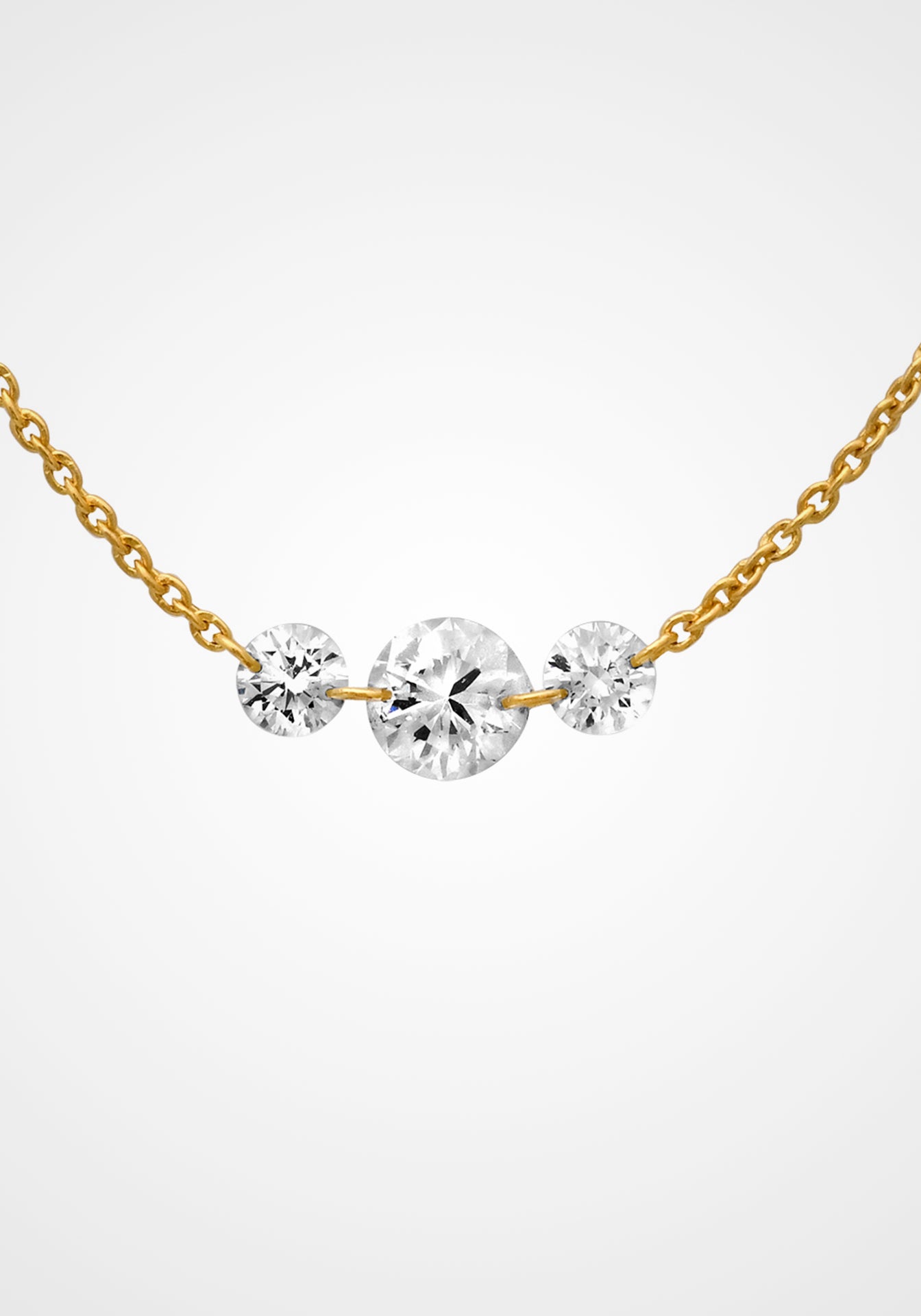 Floating Drilled Diamond, 18K Yellow Gold Station Necklace