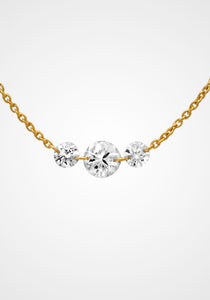 Floating Drilled Diamond, 18K Yellow Gold Station Necklace