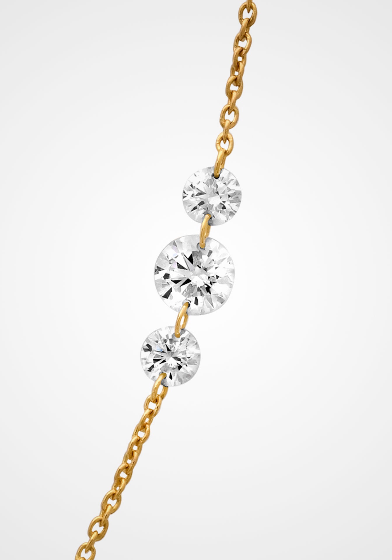 Floating Drilled Diamond, 18K Yellow Gold Station Necklace