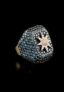 Venus Star, 14K Rose Gold + Blue Diamond Ring