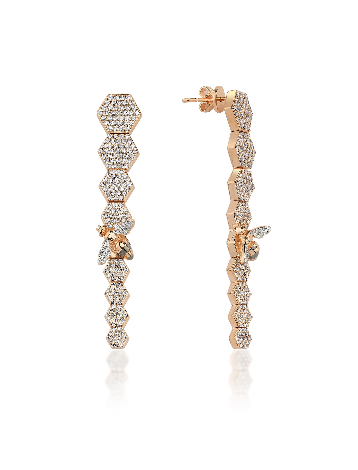 Honeycomb, 14K Rose Gold + Diamond Earring