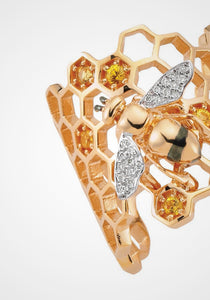 Honeycomb, 14K Rose Gold, Yellow Sapphire + Diamond Ring