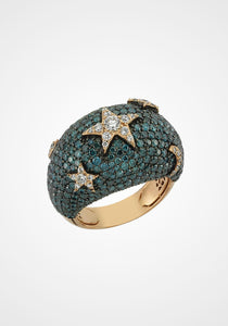 Sirius Star, 14K Rose Gold + Multicolor Diamond Ring