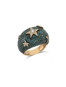 Sirius Star, 14K Rose Gold + Multicolor Diamond Ring