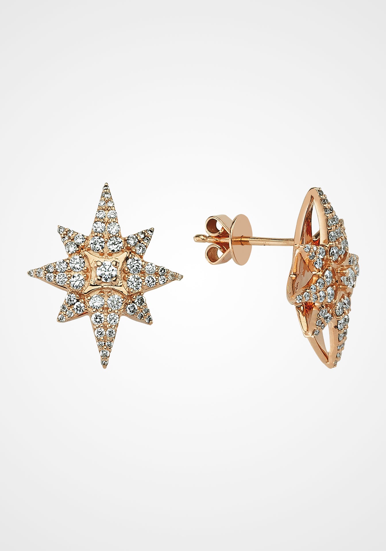 Venus Star, 14k Rose Gold + Diamond Earrings